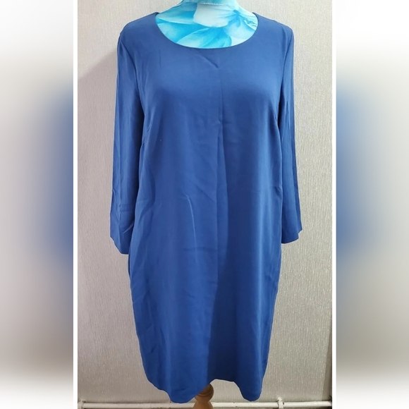 DKNY Blue shift zipped back dress M 12 uk lagenlook Donna Karan New York - Picture 3 of 10